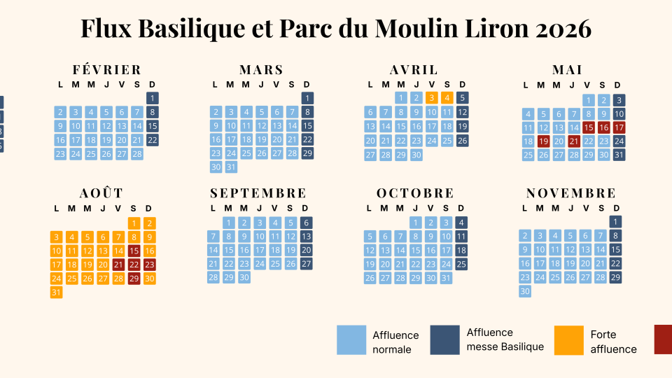 Calendrier flux basilique et moulin liron