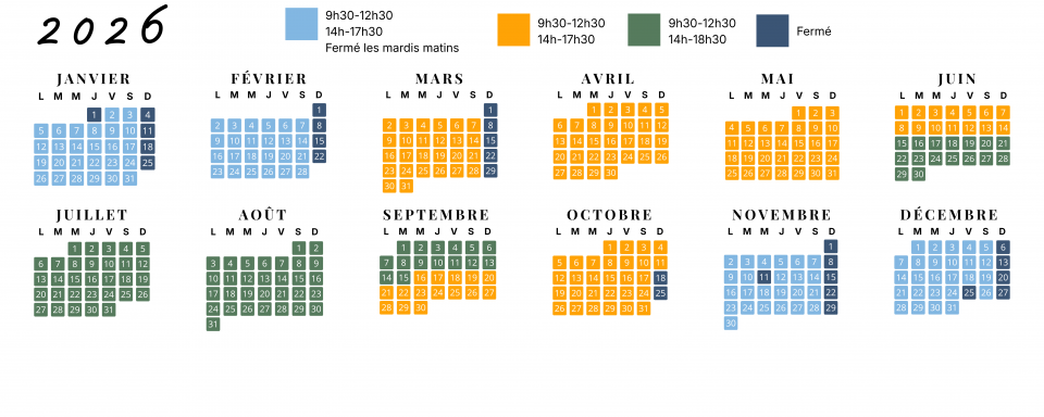 Calendrier ouverture 2026