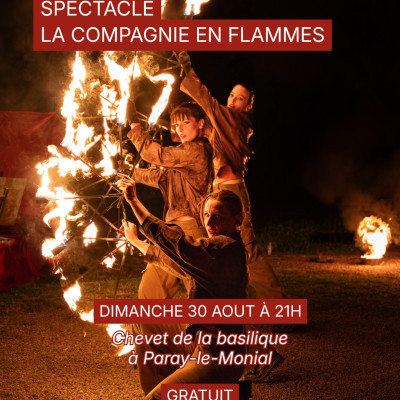 À la tombée de la nuit, le chevet de la Basilique s'embrase...
La Compagnie en Flamme présente "Femmes", un spectacle enflammé qui célèbre la force et la beauté sous toutes ses formes
Dimanche 30 août à 21h
Chevet de la Basilique, Paray-le-Monial
Gratuit